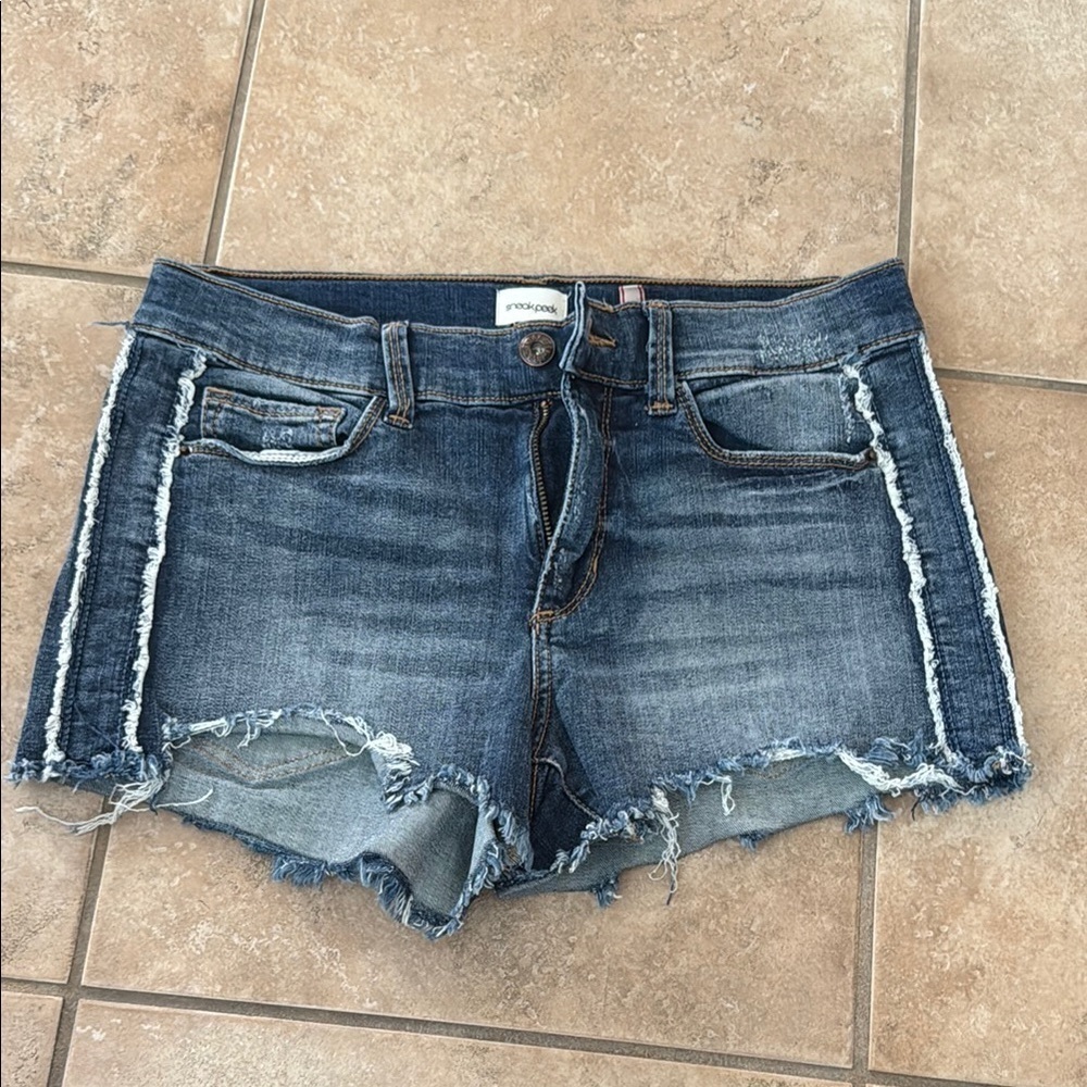 Sneak Peek Blue Jean Shorts with Distinctive Side Stripes